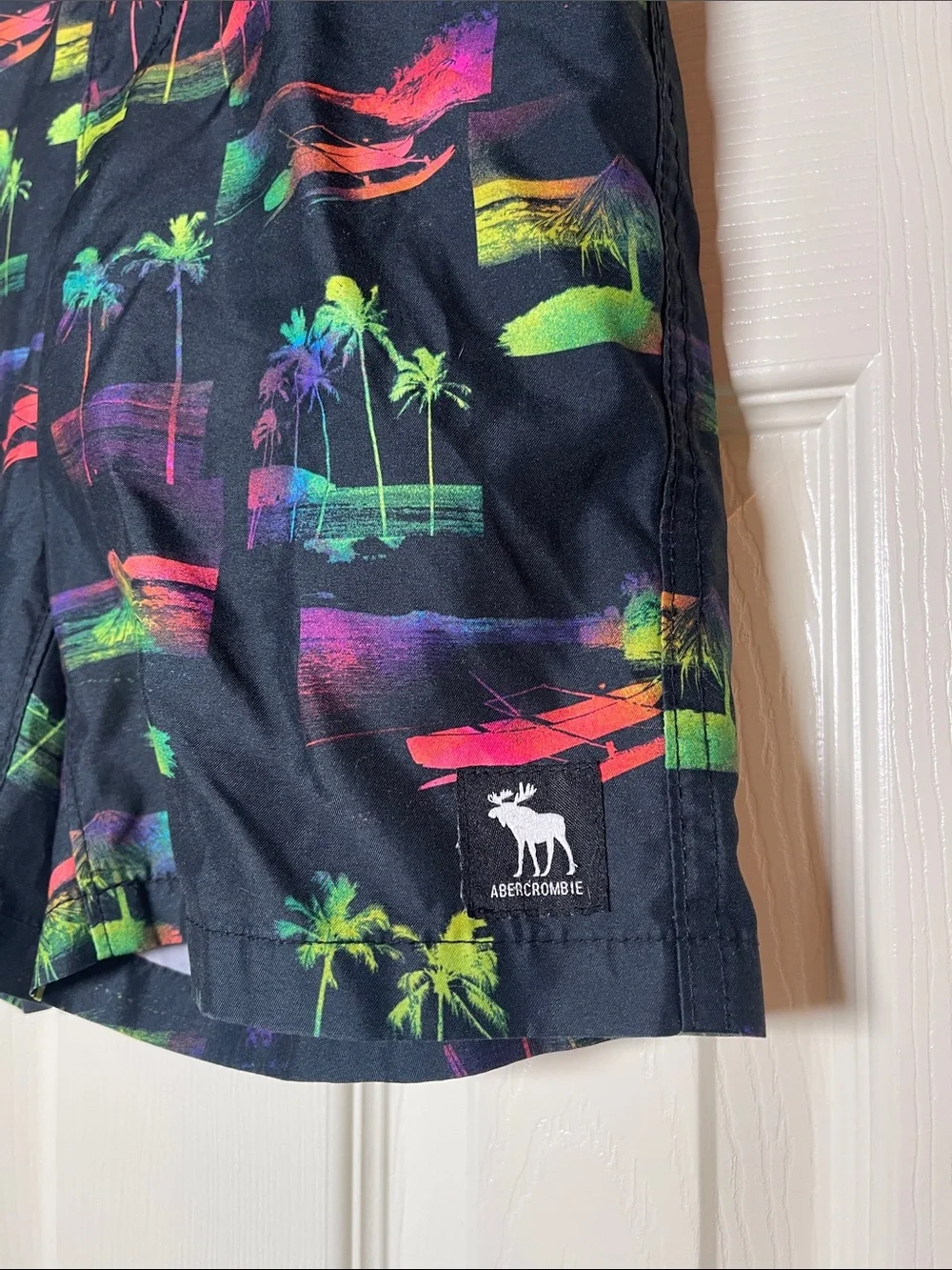 Kids Abercrombie & Fitch Neon Palm Print Black Swim Trunks